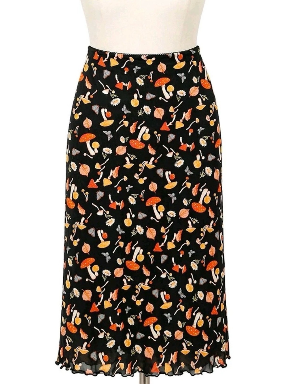 Forever 21 Women's Mushroom Print Elastic Waist Pencil Skirt Sz XS Fairy Y2K